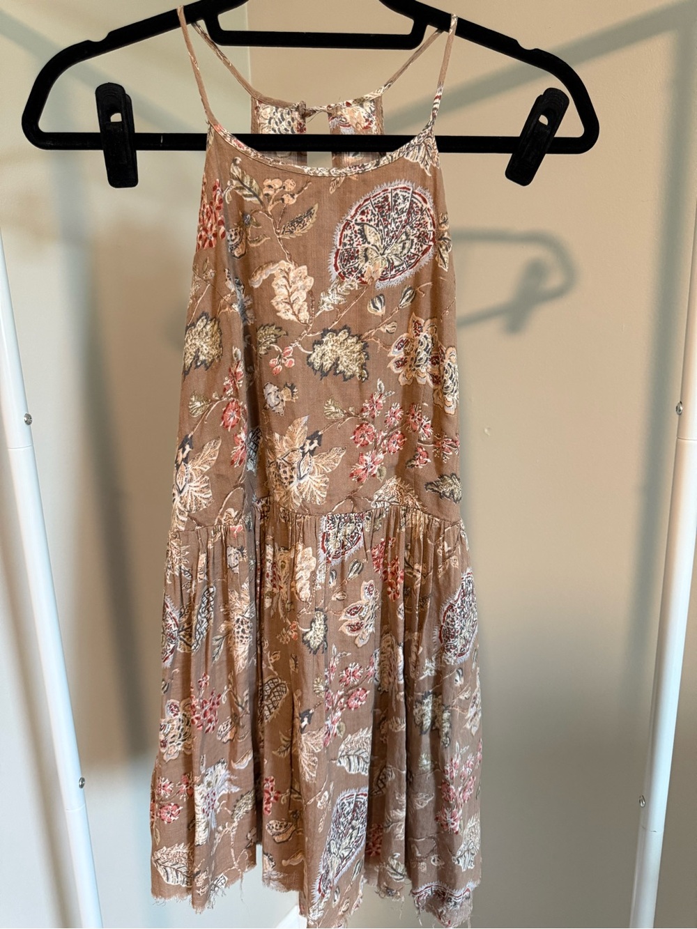 Floral Tiered Mini Skirt in Tan with Pink Accents